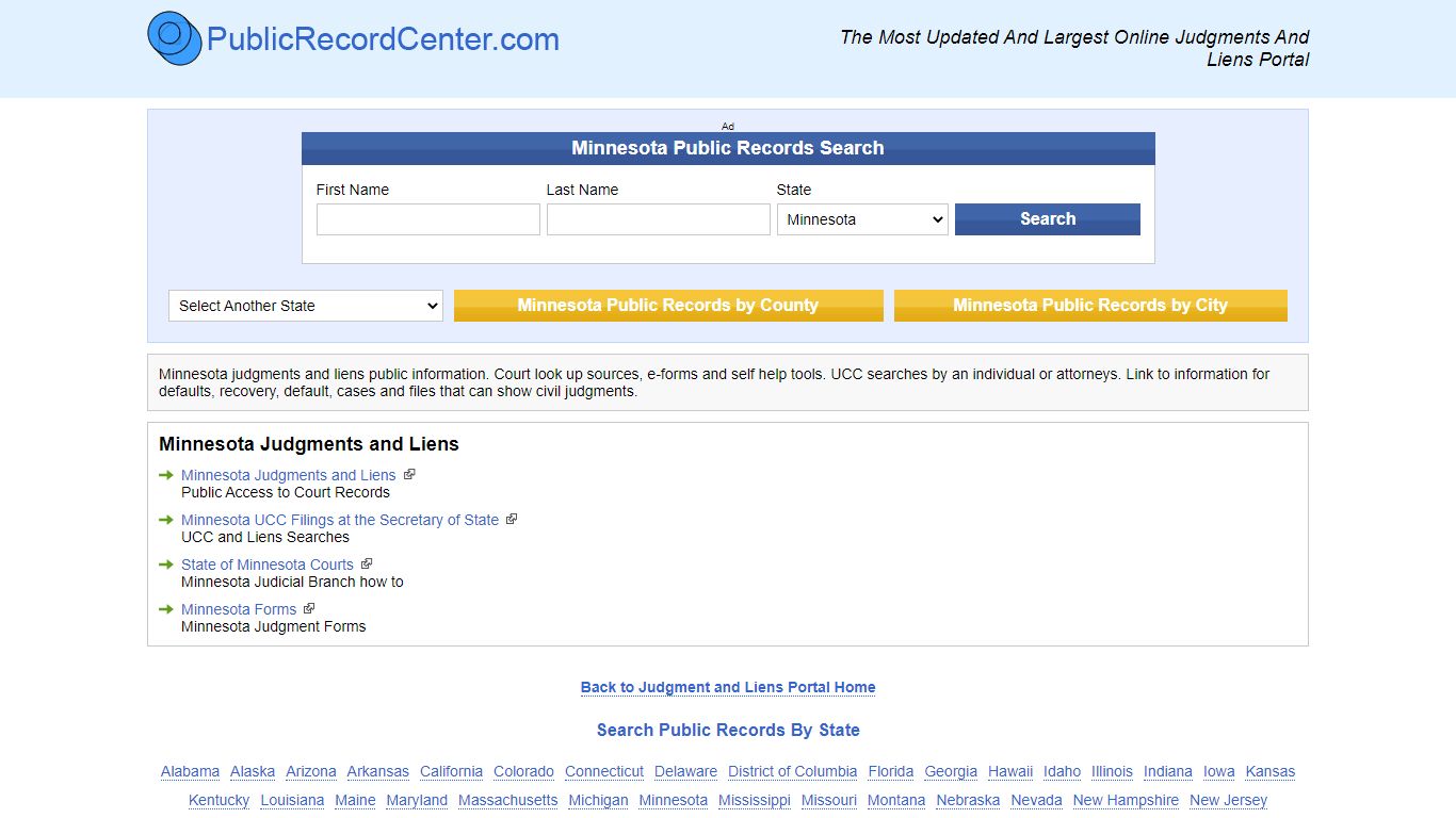 Largest Minnesota Judgments and Liens Search Public Records Directory